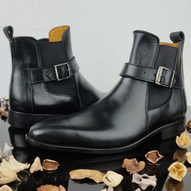 Chaussure de ville Boot avec boucle Pierre Cardin, (BOT8-008), Style italien en cuir véritable, noir