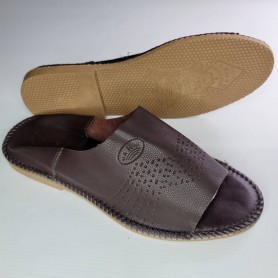 Chaussures babouches Marocaines, KS-001, en cuir, artisanal pour hommes, claquettes décontractées, Noir
