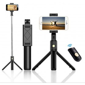 Stick de Selfie portable, K07, sans fil, 3 en 1, trépied, monopode, Bluetooth avec télécommande universel pour téléphone, noir