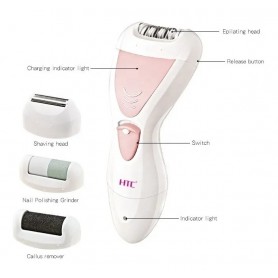 Tondeuse Épilateur HTC HL- 026, 4 en 1, pour femme, rasoir, soin des ongles, 4500 RPM, rechargeable, USB, lavable