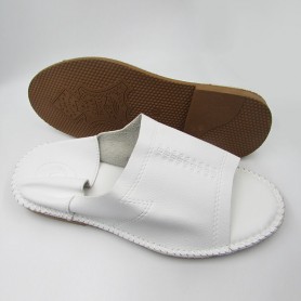 Chaussures babouches Marocaines, KS-001, en cuir, artisanal pour hommes, claquettes décontractées, Blanc/