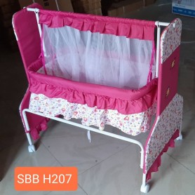 Berceau de bébé en acier, SB H207 imperméable avec balançoire, moustiquaire, Rose, blanc