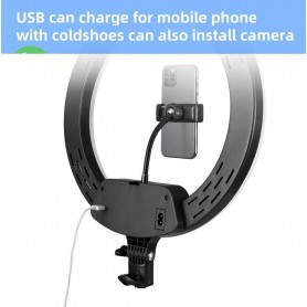 Anneau de lumière selfie, S360, rotatif à 360°, diamètre 36cm, double support Télécommande