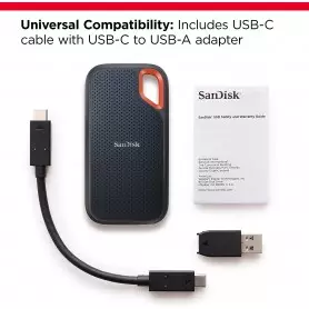Disque SSD portable SanDisk Extreme 1To, 1050 Mo/s, USB-C, USB 3.2, Gen 2, pour Laptop, Desktop, Type-C Smartphone