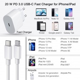 Chargeur Rapide USB C pour iPhone, avec Câble 1m, compatible avec Phone 13 12 11 Pro Max Mini X 8 7 i-Pad