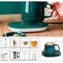Tasse à café en céramique LUCKY, blanc avec sous-verre thermostatique pour boire, du thé, du café, du lait et de l'eau.