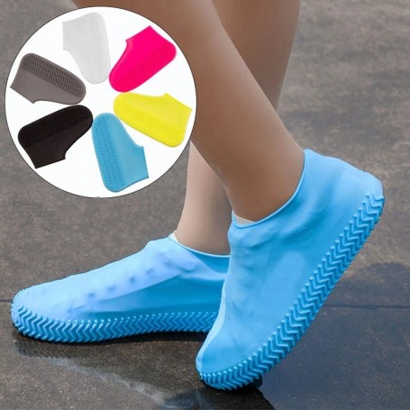 Couvre-chaussures unisexe en Silicone, imperméable, réutilisable, antidérapant, contre la pluie - Bleu