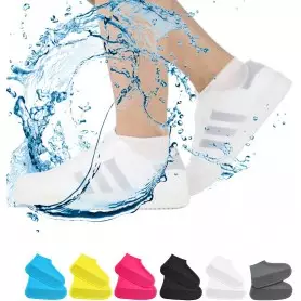 Couvre-chaussures unisexe en Silicone, imperméable, réutilisable, antidérapant, contre la pluie - Gris, blanc