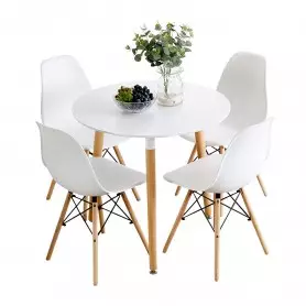 Ensemble de table à manger rond pour petits espaces de cuisine pour 4 personnes, style contemporain blanc