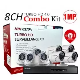 Kit de Caméra de surveillance Hikvision, PACK-8-HDTVI - 1 DVR 8CH TURBO HD, 8 cameras mini bullet et bdome turbo