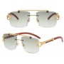Lunettes de soleil pour femme, carrées, sans bords, en métal doré et bois, Protection UV pour la conduite