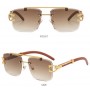 Lunettes de soleil pour femme, carrées, sans bords, en métal doré et bois, Protection UV pour la conduite
