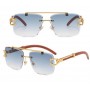 Lunettes de soleil pour femme, carrées, sans bords, en métal doré et bois, Protection UV pour la conduite