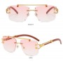 Lunettes de soleil pour femme, carrées, sans bords, en métal doré et bois, Protection UV pour la conduite