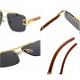 Lunettes de soleil pour femme, carrées, sans bords, en métal doré et bois, Protection UV pour la conduite