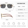 Lunettes de soleil pour femme, carrées, sans bords, en métal doré et bois, Protection UV pour la conduite