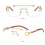 Lunettes de soleil pour femme, carrées, sans bords, en métal doré et bois, Protection UV pour la conduite