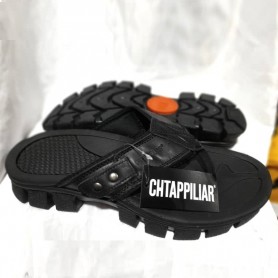 Chaussures claquettes homme CATERPILLAR CAT-001 en cuir synthétique avec empiècements, contrastantes - Noir