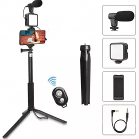 Kit de création vidéo Selfie Light AY-49Z, avec microphone et projecteur LED, 5W, Pliable, Portatif