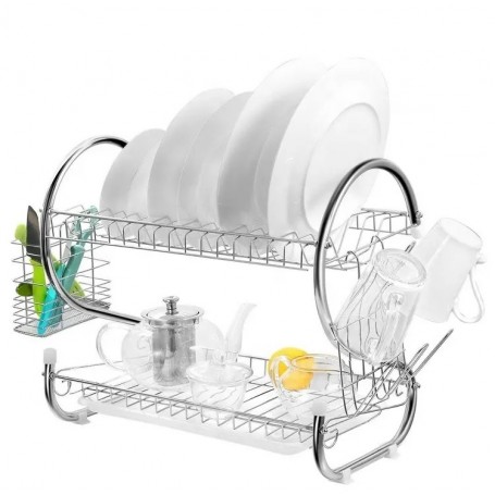 Egouttoirs Support assiettes de cuisines Multifonctionnel en forme de S double couches pour la vaisselle