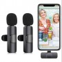 Paire de Microphone sans fil Lavalier K9, Dual Lapel Mic System pour YouTube, Tiktok (Type C et Apple)