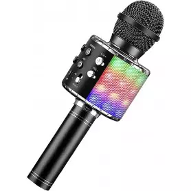 Microphone Karaoké familial sans Fil, Bluetooth, lecteur, enregistreur portable avec Lumières LED, compatible Android et iOS