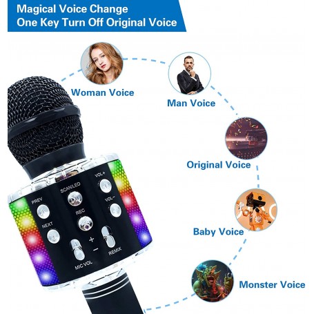 Bluetooth 4 en 1 Karaoké Microphone sans fil avec lumières LED