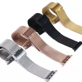 Bracelet chaine Apple Watch en acier inoxydable + étui de protection compatible avec 38 mm 40 mm 41 mm 42 mm 44 mm 45 mm - Noir