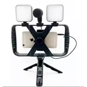 Kit de stabilisateurs vidéo mobiles pour smartphones, trépied avec microphone LED portable pour la prise de film.