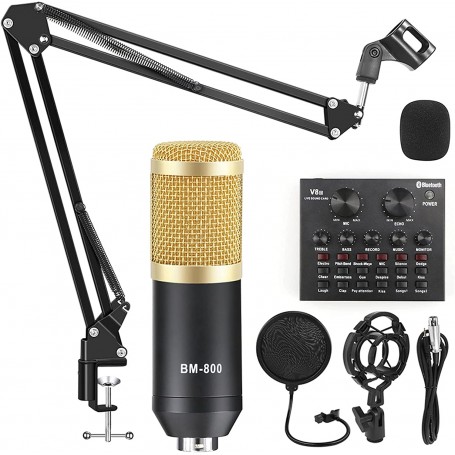 Kit Microphone Studio BM-800 avec Carte Son V8 – Ensemble Audio Professionnel pour Podcast, Chant et Streaming