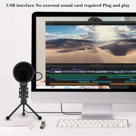 Microphone à condensateur Yanmai, USB Plug & Play pour PC avec trépied et filtre anti-pop pour enregistrement studio.