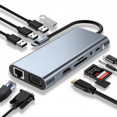 Adaptateur USB C vers Double HDMI, Hub USB de Type C 4 en 1 avec 2 HDMI (4K  @ 30 Hz)/USB3.0/Chargement PD, Double écran HD, Station d'accueil USB-C