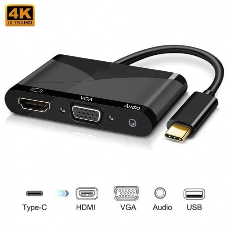 Adaptateur USB 3.1 type C mâle - HDMI, DVI-I et VGA - Jusqu'au 4K UHD