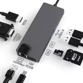 Adaptateur Hub USB Type C, 8 en 1 avec HDMI et RJ45 pour Macbook, Adaptateur USB-C vers Ethernet Gigabit