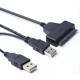 Câble adaptateur double USB 2.0 vers SATA 15 + 7 broches pour disque dur SSD 2,5 pouces, alimentation USB