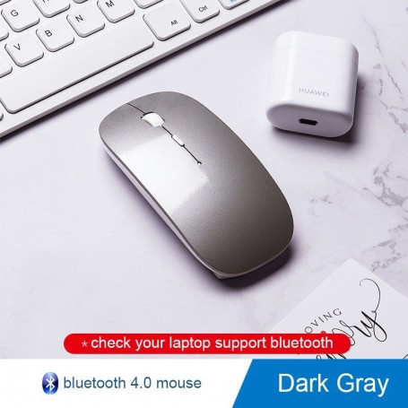 Souris optique Bluetooth, rechargeable, sans fil USB, 2.4 Ghz silencieuse,  ergonomique, pour ordinateur portable - Gris