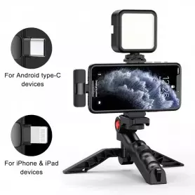 Kit Trépied avec microphone lavalier sans fil 2.4g pour iPhone, Android, smartphone, tablette et appareil photo reflex