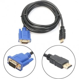 Câble convertisseur HDMI audio vidéo mâle vers VGA, 1.8m, 1080P pour PC, ordinateur portable