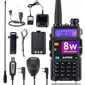 Paire de Talkie-walkie BaoFeng UV-5R 8W double band,VHF/UHF 136-174MHz, 400-520MHz émetteur-récepteur haute puissance