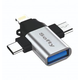 Kit Adaptateur OTG 3 en 1 pour Micro USB, USB - C, Lightning, Connexion directe Plug and Play, Transfert de données rapide