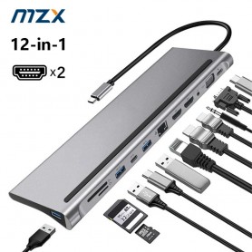 Hub Station d'accueil USB-C MZX, 11 en 1, 4K à 30 Hz, 11 ports, HDMI, USB 3.0 pour Windows et Mac, XPS, tablettes et Chromebook