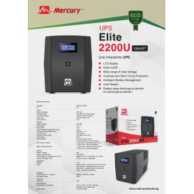 Onduleur Mercury Elite 2200U Smart UPS, 2200W, Écran LCD, AVR intégré, Protection contre les surcharges et les courts-circuits