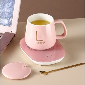 Tasse à café en céramique LUCKY, Rose avec sous-verre thermostatique pour boire, du thé, du café, du lait et de l'eau.