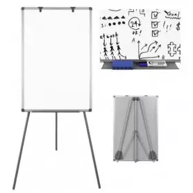 Chevalet de conférence blanc 60 x 90 cm, avec support, Hauteur réglable, mobile,  magnétique, paperboard effaçable