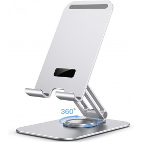 Support de téléphone portable en métal rotatif à 360° et pliable à 180°, pad antidérapant