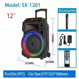 Haut-parleur haute puissance J1205, 100 à 199 W, Bluetooth, RVB, sept couleurs, 12 pouces, avec Microphone