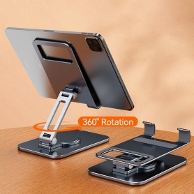 Support de tablette et téléphones 4 à 11 pouces, pliable, avec rotation à 360°, en metal solide et durable