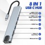 Adaptateur Hub USB C, 8 en 1, vers HDMI 4K, Ethernet RJ45, PD 87W, Port USB 3.0 et USB 2.0, Carte SD/TF, Type C