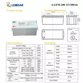 Batterie Gel LEODAR 6-GFM-150,  12V, 150Ah à Cycle Profond