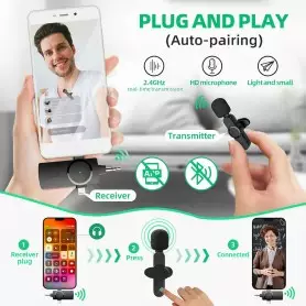 Microphone Lavalier Sans Fil 3 en 1, Compatible avec IOS, Caméra à Revers Statique, pour TikTok, Vidéo en Direct, Mini Micro